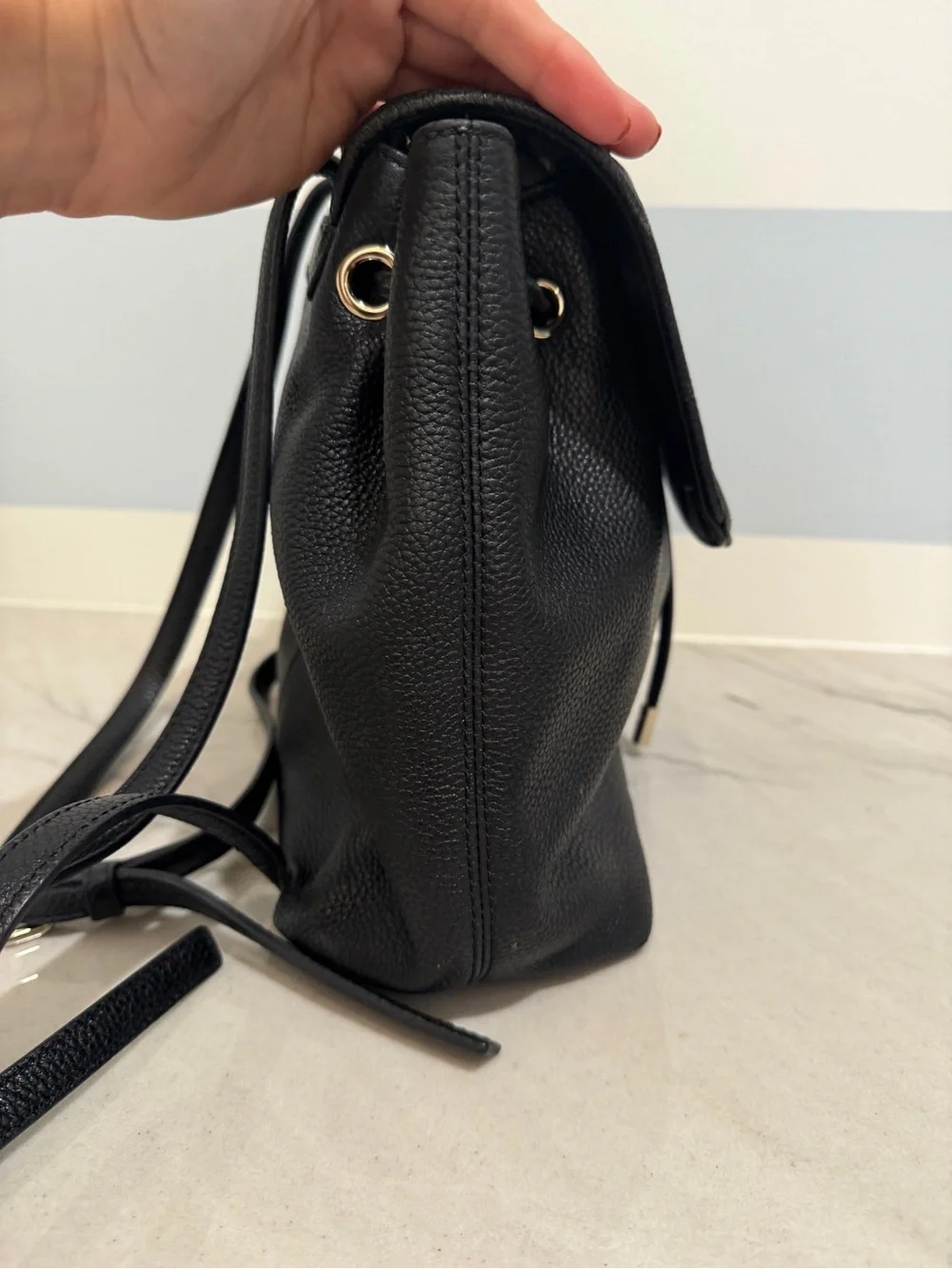 kate spade New York Black Leather Drawstring Backpack
